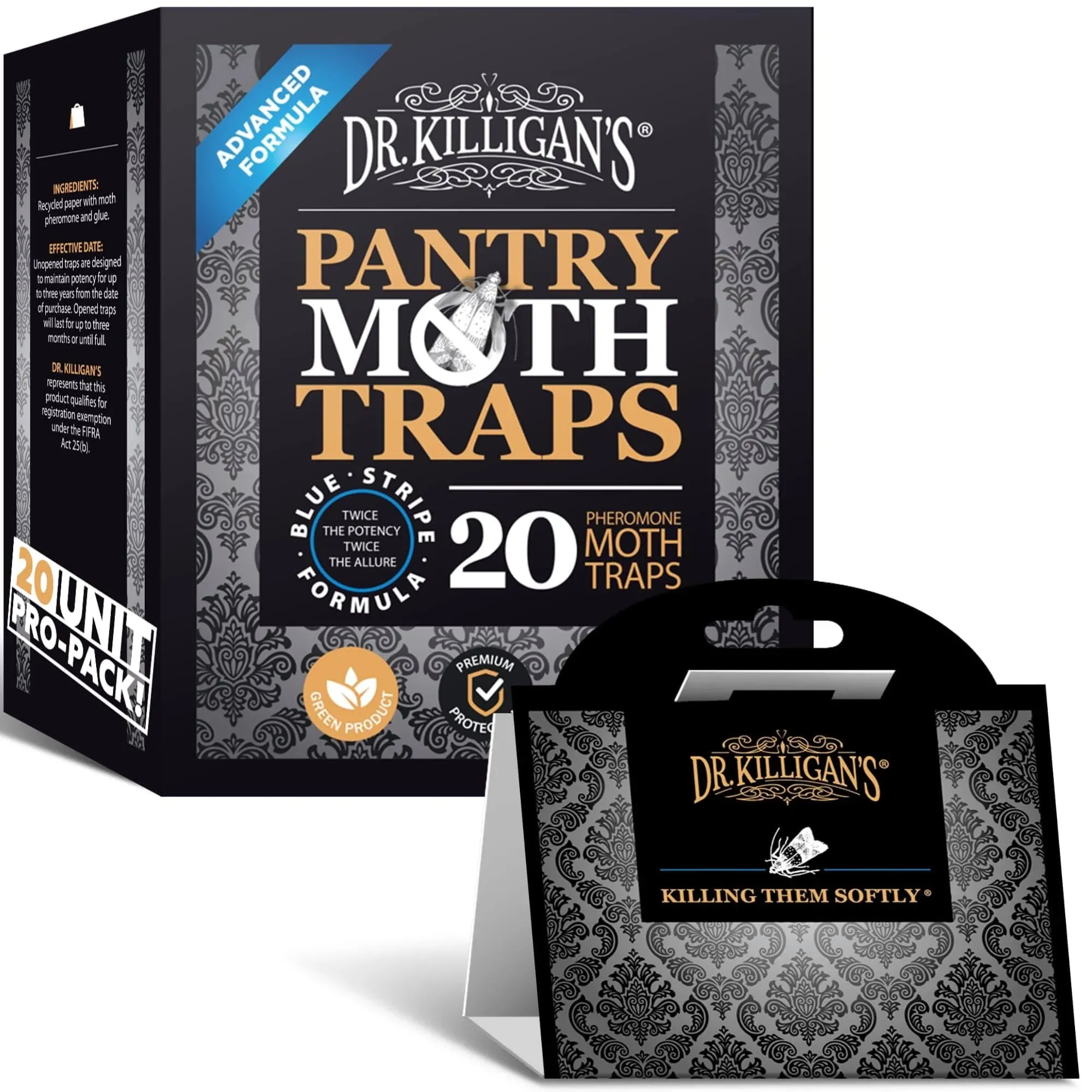 Dr. Killigan's Premium Pantry Moth Traps with Pheromone Attractant | Safe, Non-Toxic with No Insecticides | Sticky Glue Trap, Black