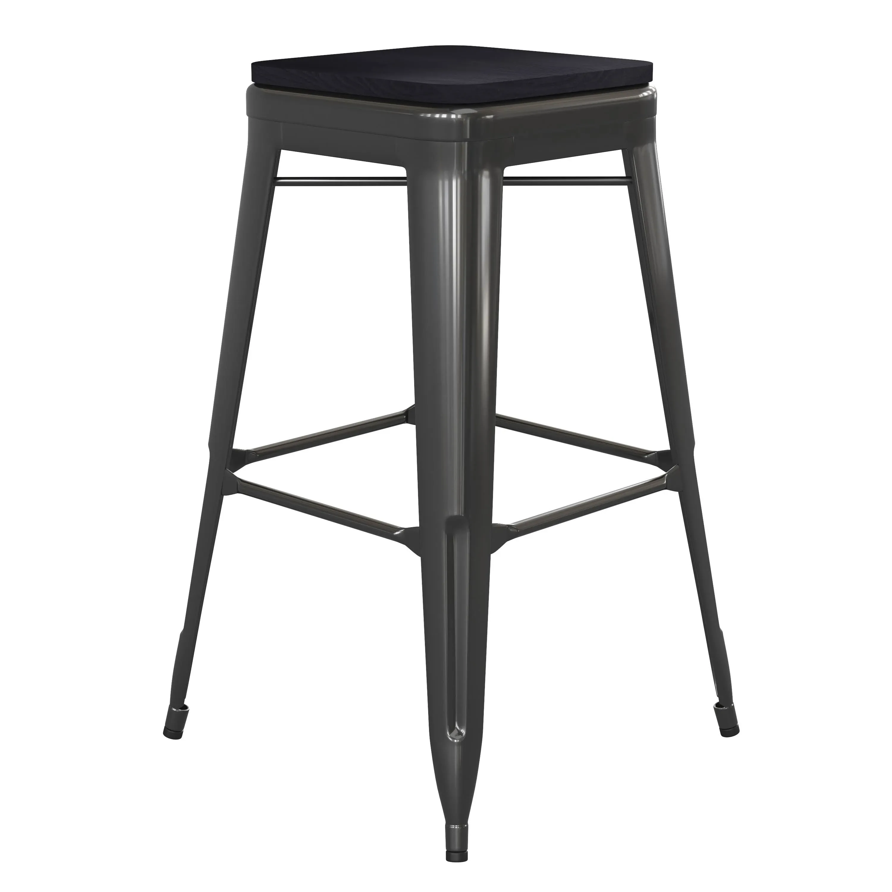 Flash Furniture Kai Commercial Grade Indoor-Outdoor Counter Height Stool - Black Metal Frame - Teak Poly Resin Seat - 24" High - Backless