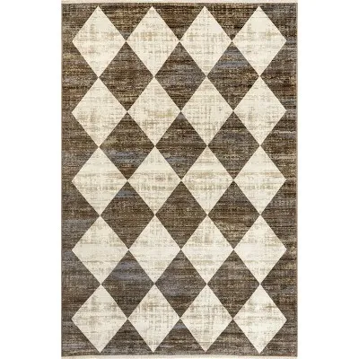 nuLOOM Meline Checkered Fringe Area Rug, 3' 3" x 5', Beige