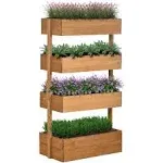 4 Tier Vertical Wooden Planter Box Raised Bed Natural