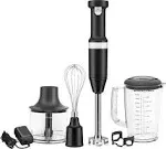 KitchenAid Cordless Variable Speed Black Matte Hand Blender with Chopper and Whisk Attachment