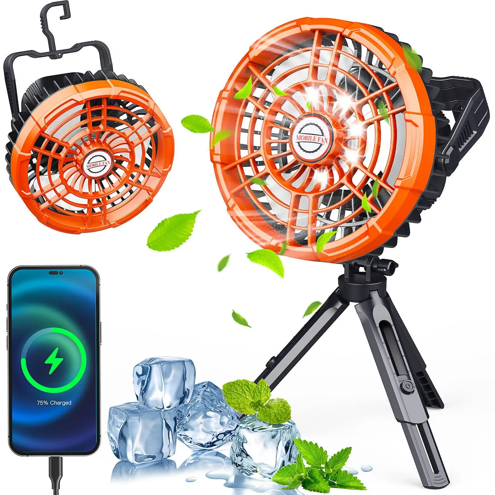 Camping Fan with LED Lantern, 10400mAh Rechargeable Portable Tent Fan with De...