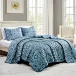 Esca Jb22387q Norma Bedspread, Blue - 3 Piece - Queen Size