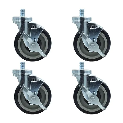 5-inch Threaded Stem Casters, Polyurethane Wheels, Top Lock Brake, 300lb Capacity, 4PK