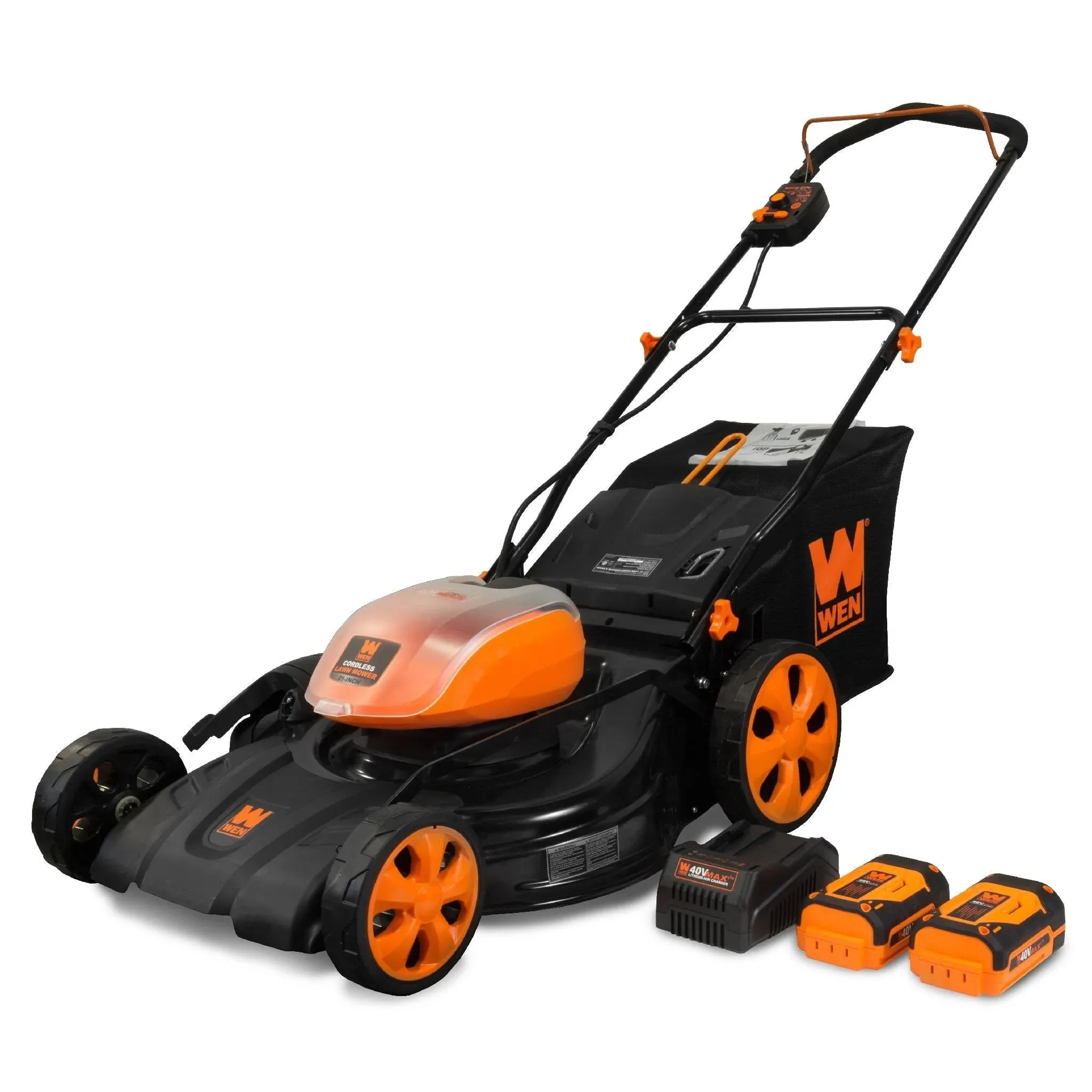 WEN 40V Max Lithium Ion 21-Inch Cordless 3-in-1 Lawn Mower with Two Batteries 16 ...