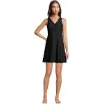 Lands' End Women's Chlorine Resistant Tummy Control Surplice Wrap Swim Dress One Piece Swimsuit, Size: 6, Black