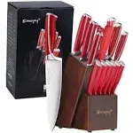 Emojoy Knife Set, 15-Piece Kitchen Knife Set with Block Wooden, Red Ha