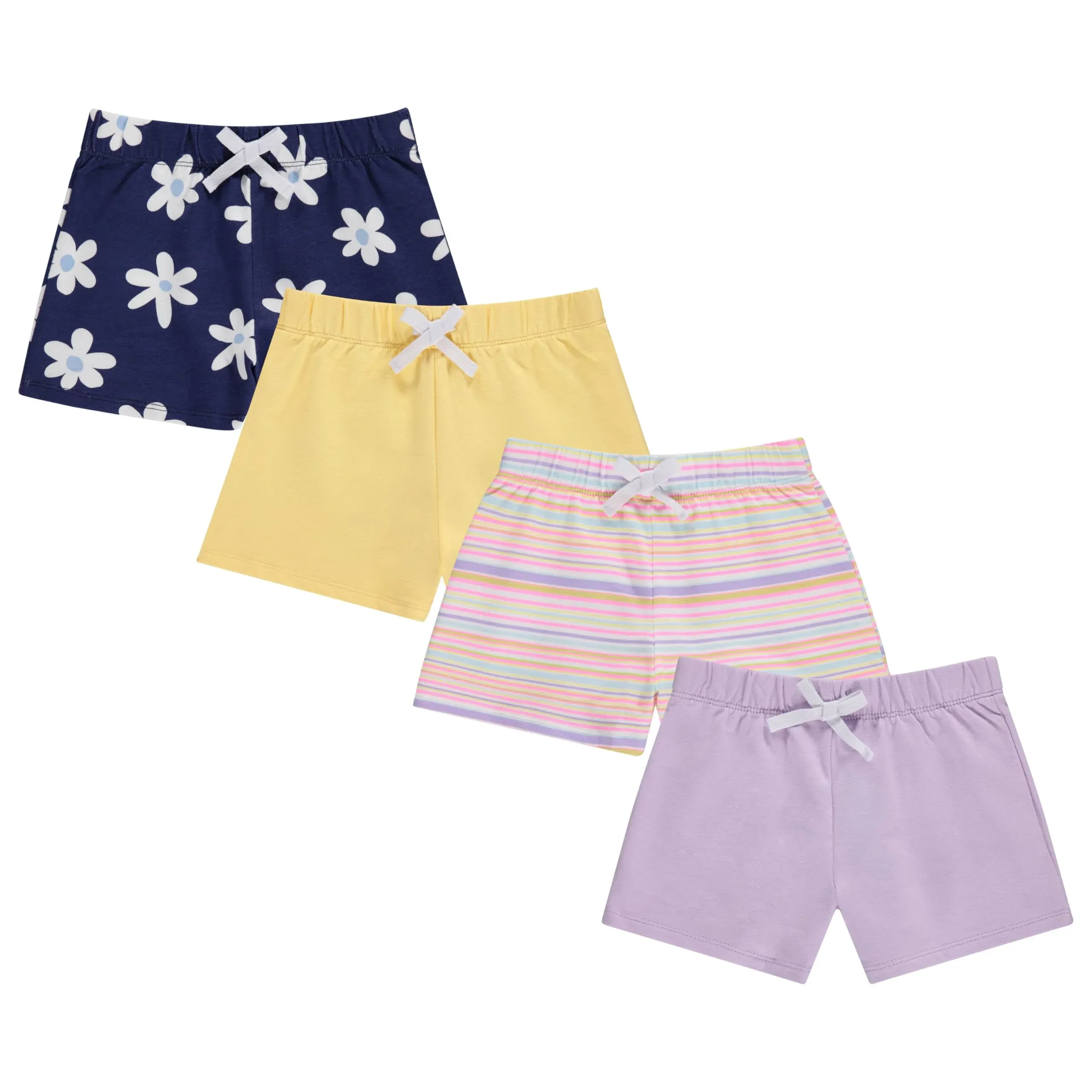 BTween 4-Pack Girls Shorts - Cotton French Terry Shorts for Girls - Kids Lounge, Sleep and Play Summer Clothing