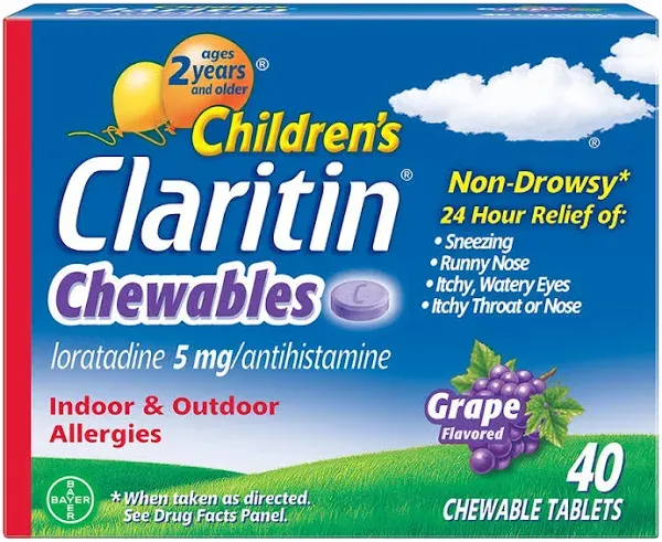 Children&#039;s Claritin Chewables 24 HR Children Allergy Medicine, Grape, 60 Count