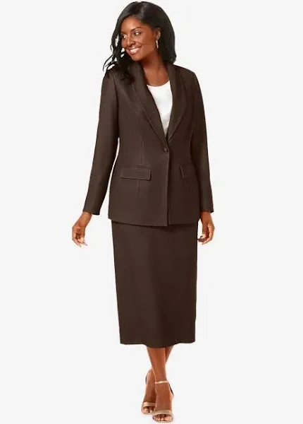 Jessica London Women's Plus Size 2-Piece Stretch Crepe Single-Breasted Skirt Suit - 22, Chocolate