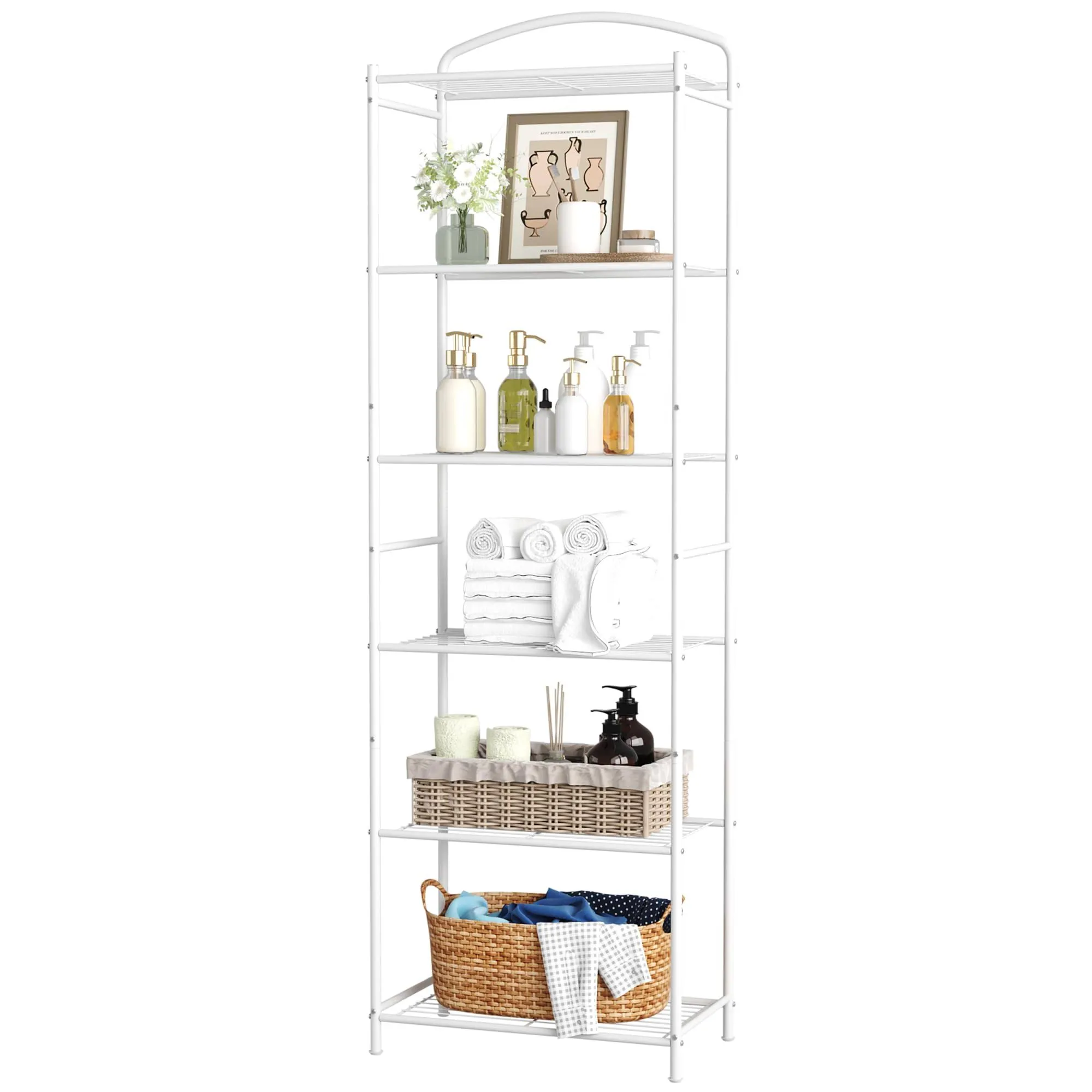 HOMEFORT 6-Tier Metal Bathroom Shelf - Freestanding Storage Organizer for Maximum Space Efficiency