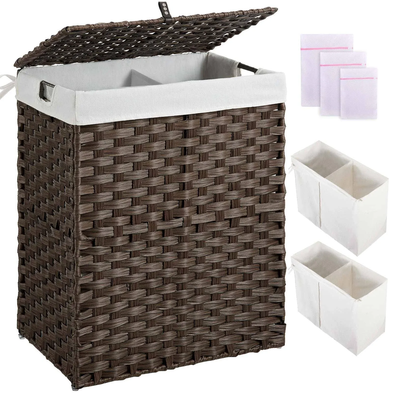 GREENSTELL Laundry Hamper with lid, No Install Needed, 90L Wicker Laundry Bas...