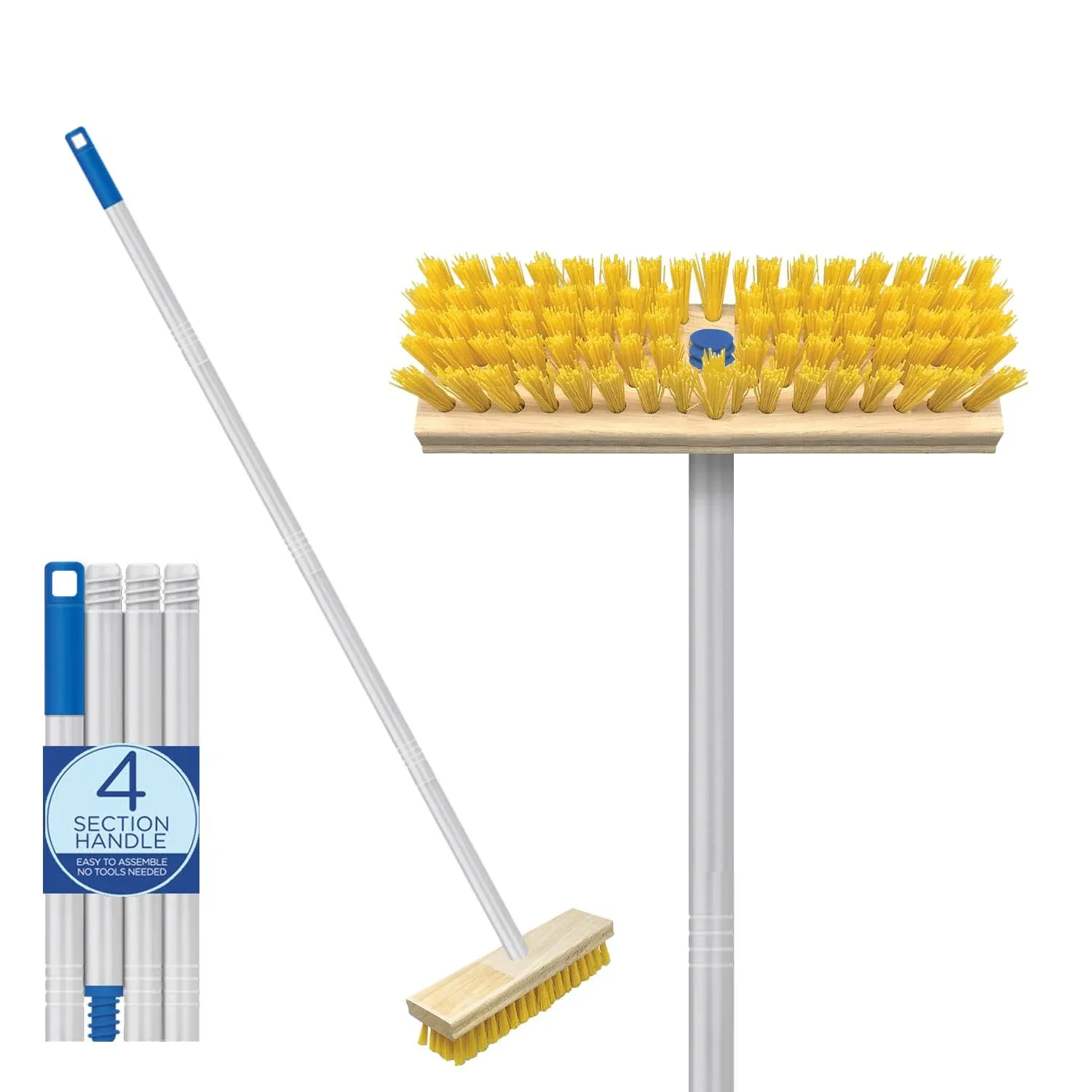 LOLA Deck Scrub Brush w/48&#034; Broom Handle and 9&#034; x 3.5&#034; Scrubber w/4-Piece Handle