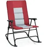 Foldable Rocking Padded Portable Camping Chair With Backrest Armrest Red