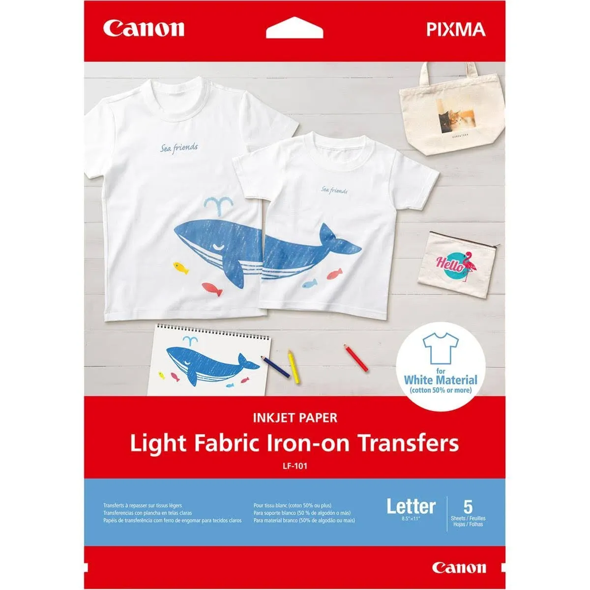 Canon 8.5x11&#034; LF-101 Light Fabric Iron-On Transfers Inkjet Paper,125gsm,5 Sheets