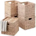 Best Choice Products 13x13in Hyacinth Storage Baskets, Set of 5 Multipurpose Collapsible Organizers - White