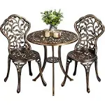 Topeakmart 3-Piece Cast Aluminum Patio Bistro Table Set Outdoor Furniture Bronze