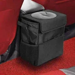 Ryhpez Car Trash Can with Lid Car Trash Bag Hanging with Storage Pockets