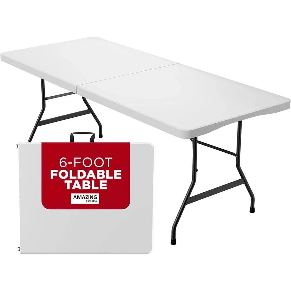 Amazing for less 6ft Folding Table White Plastic Folding Table Portable Long Foldable Tables Indoor Outdoor Picnic Camping Fold Table 6 Foot Party Table (4ft, 6ft, 8ft)