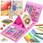 VigorFun Art Supplies, 240-Piece Drawing Art Kit, Gifts for Girls Boys Teens, Art Set Crafts Case with Double Sided Trifold Easel, Includes Sketch Pads, Oil Pastels, Crayons, Colored Pencils (Pink)