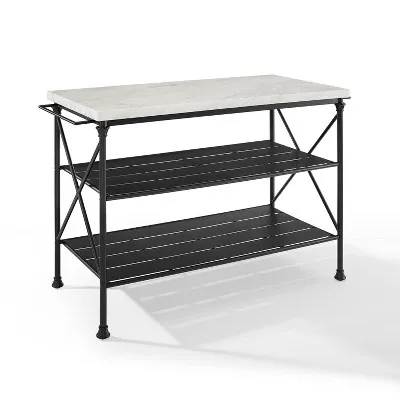 Crosley Furniture Madeleine Kitchen Island, Steel with Faux Marble Top