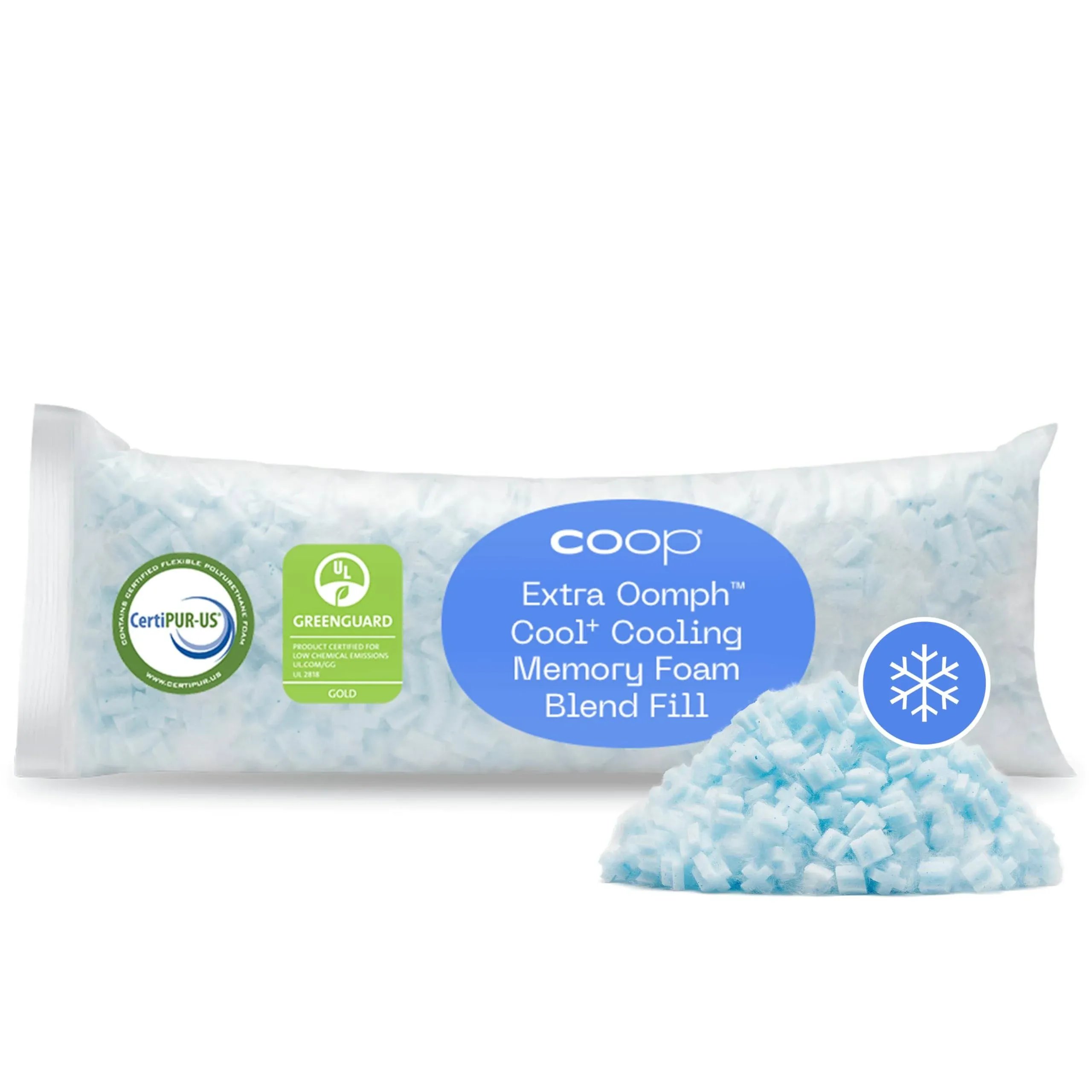 Coop Home Goods Extra Oomph Cool+ Pillow Fill Gel-Infused Plus Shaped Memory Foam Filling for More Airflow