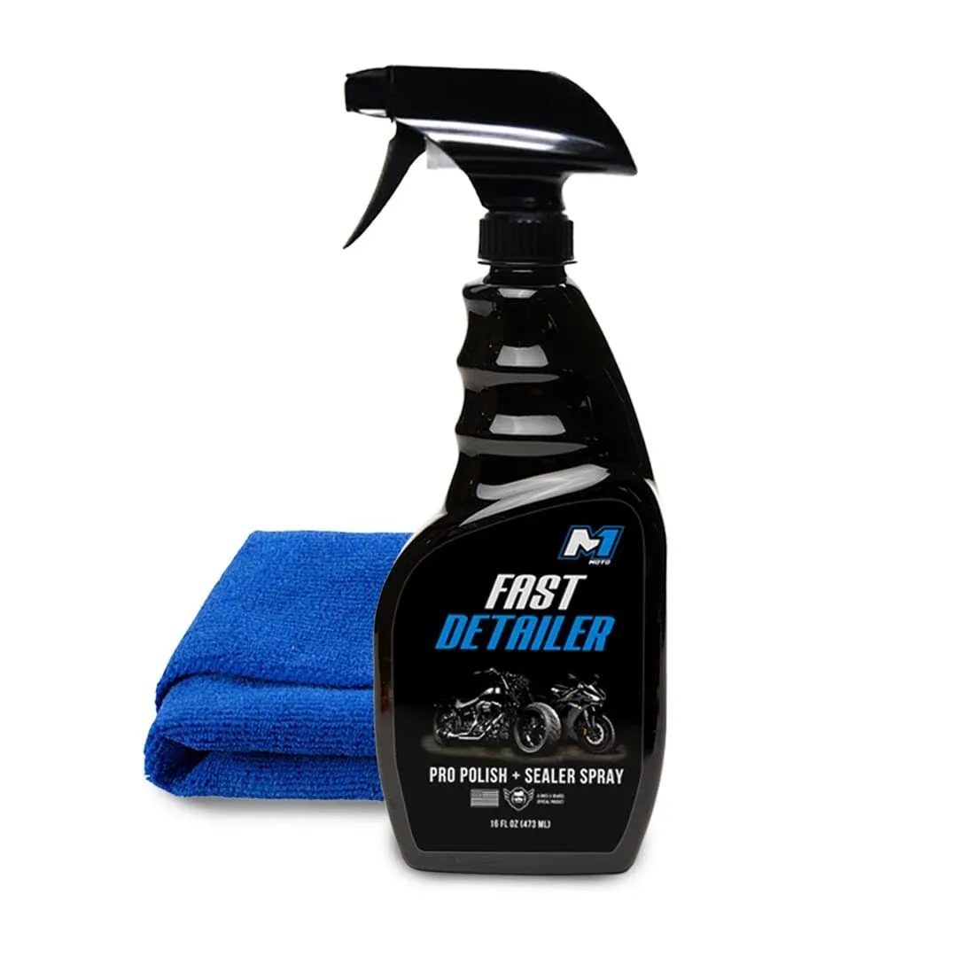 Fast Detailer Motorcycle Cleaner, Pro Polish Plus Sealer Spray, All-in-One Every Surface Motorcycle Cleaning Kit with Microfiber Cloth, Quick Detailer, 16 FL OZ