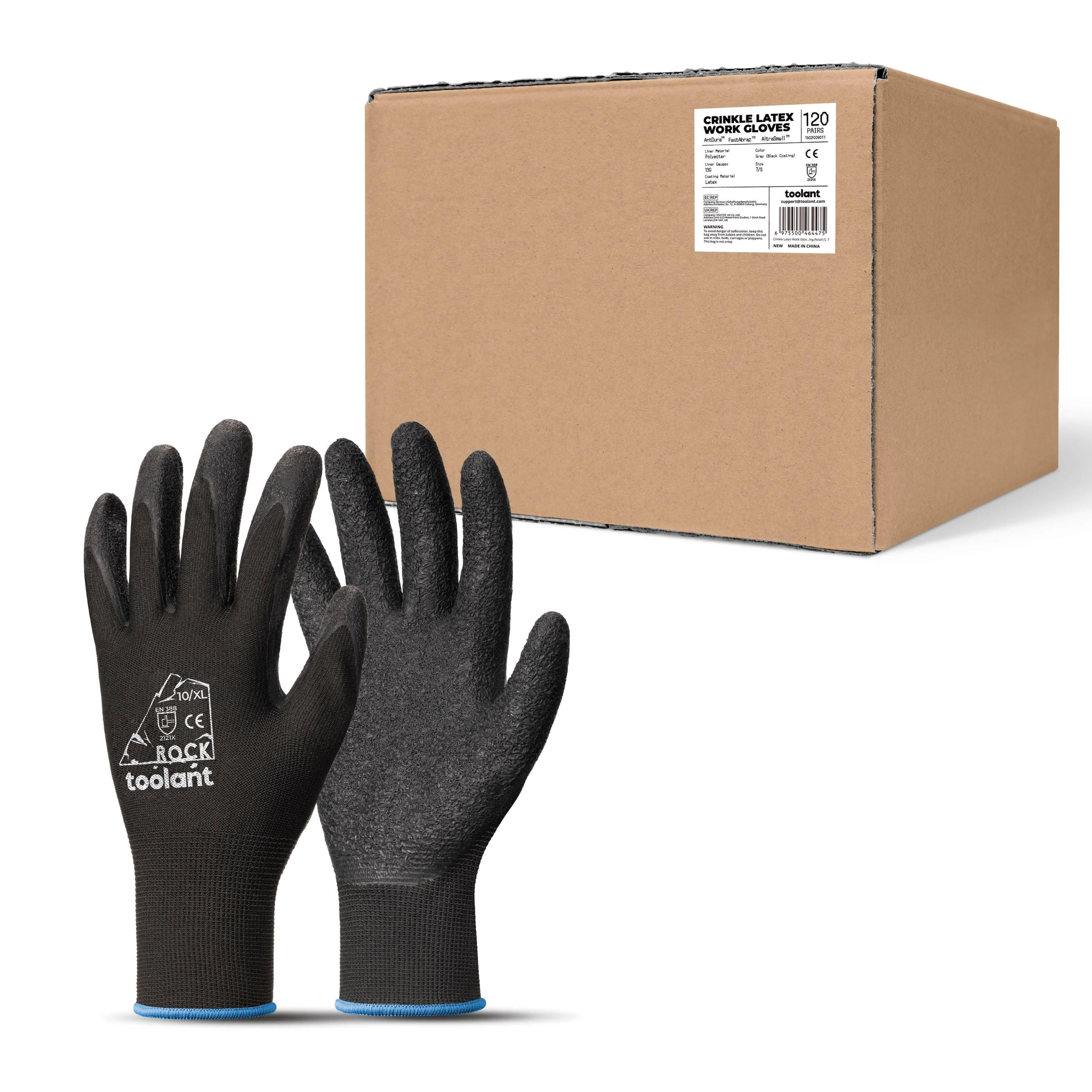 [Bulk Buy] Crinkle Latex Work Gloves, Value Pack Safety Gloves for Construction, Landscaping, and Warehouse Work