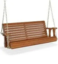 2-Person Patio Solid Wood Porch Swing Outdoor Garden Hanging Swing Bench Chair