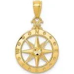 14K Yellow Gold Shiny-Cut Polished Compass Pendant K6095