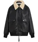 Hudson Jeans Oversized Leather Bomber Jacket - Black - L