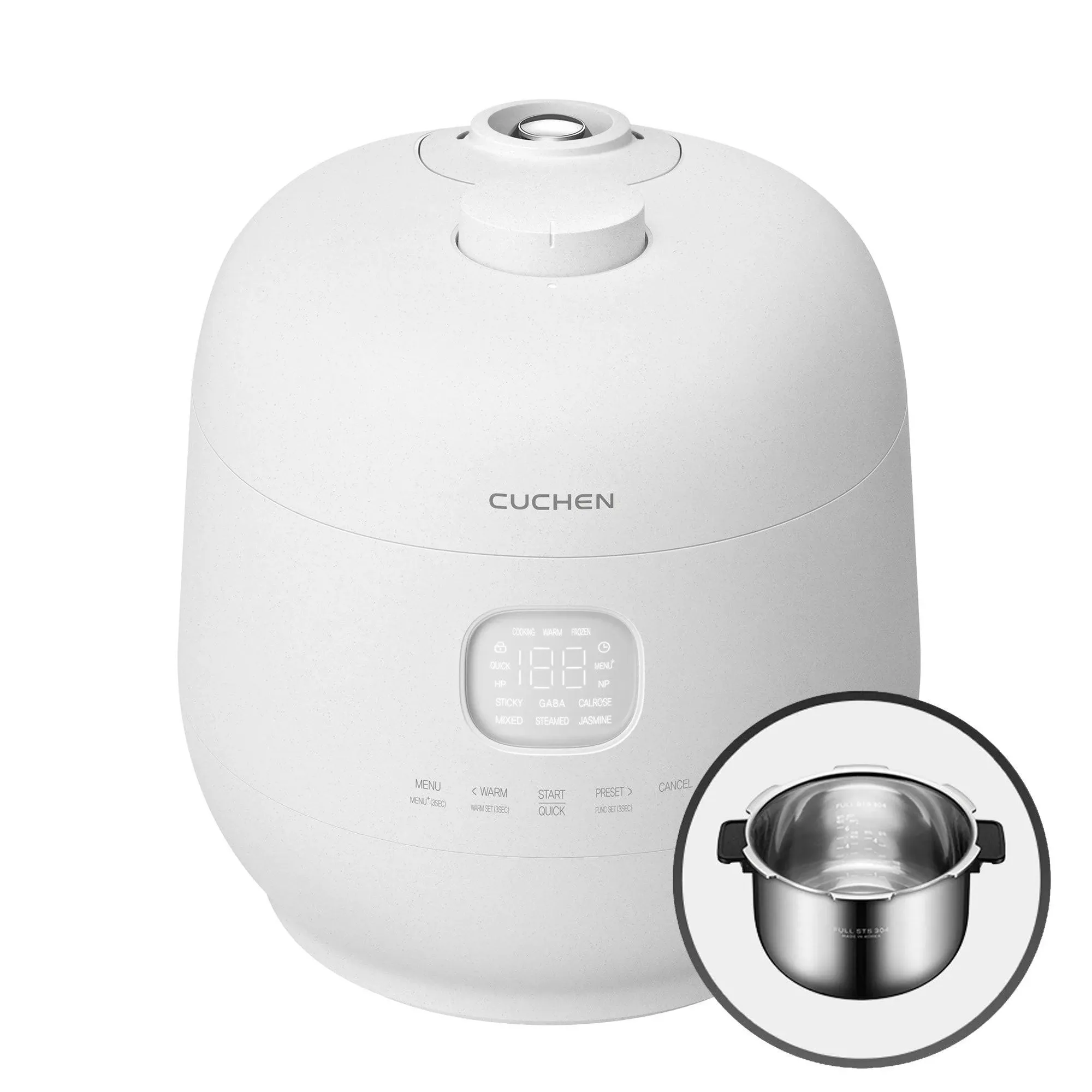 Cuchen CRH-TWS0610PWUS | Induction Heating Dual Pressure Rice Cooker 6 Cup (Uncooked) | Full Stainless Inner Pot | High/Non-Pressure | Easy Open