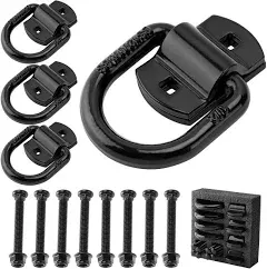 1/2" Heavy Duty Bolt-On Forged D Ring, 12000Lbs Break Strength Trailer Tie Down Anchors D Rings, Large D Ring Anchor for Trailers, Trucks, and Cargo Tie Downs (Set of 4) Black