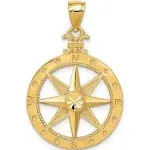 Finest Gold 14K Yellow Gold Diamond-Cut Polished Compass Pendant