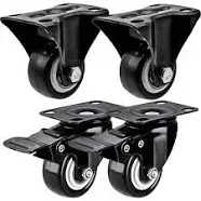 FactorDuty 4 Pack Combo Caster Wheels 2 Rigid Non Swivel Fixed Stationery & 2 with Brake Swivel Plate