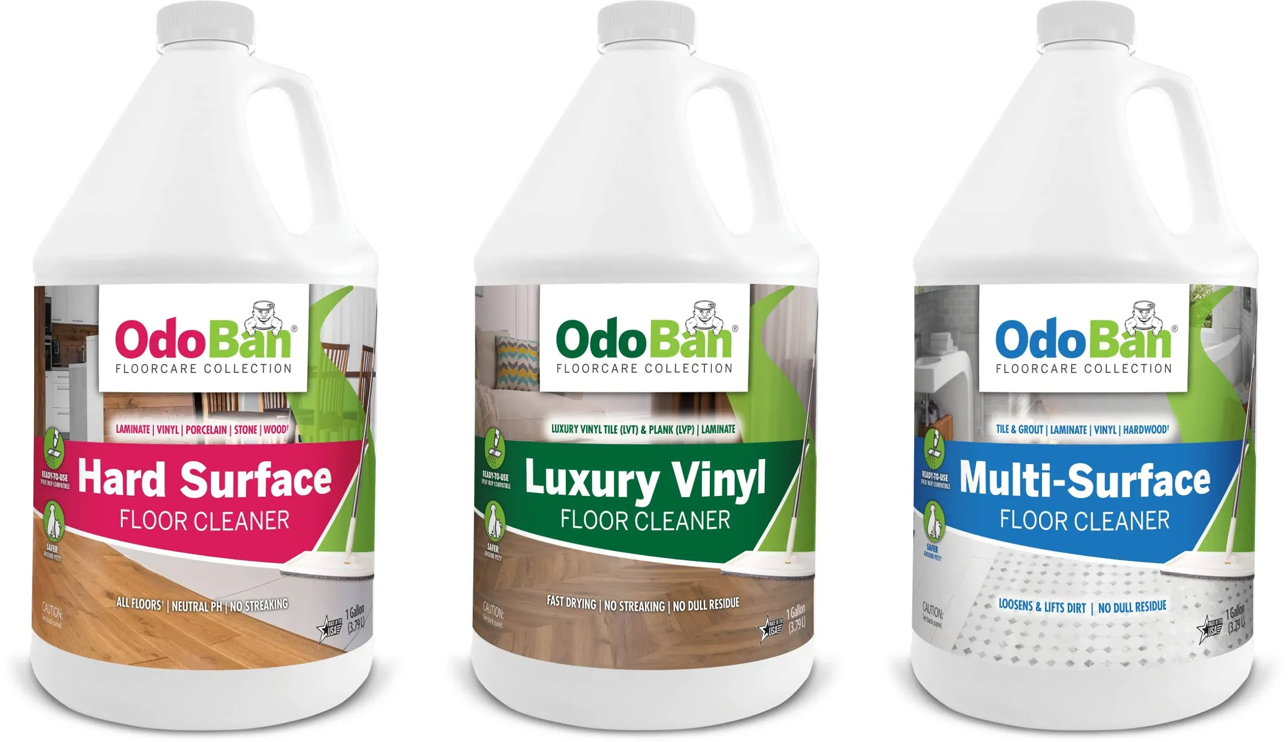 OdoBan Ready-to-Use Floor Cleaner Assortment, 1 Gallon Each of Hard Surface, ...