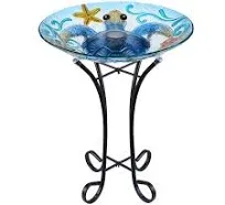 Mumtop Glass Bird Bath Bird Baths for Outdoors Solar Bird Feeder with Metal Stand for Garden