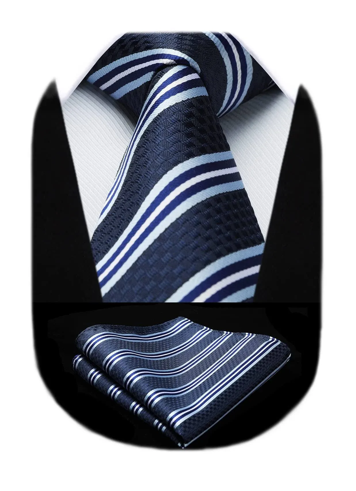 HISDERN Stripe Tie Mens Ties with Pocket Square Set Classic 3.4'' Silk Formal Necktie Handkerchief for Business Wedding