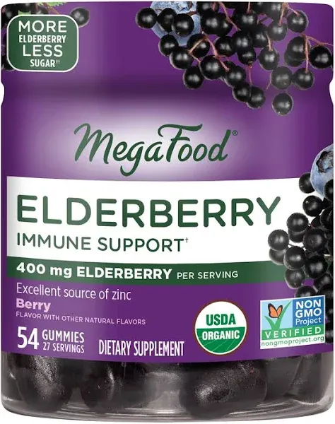 Megafood, Elderberry Immune Support, Berry, 54 Gummies - 051494104149