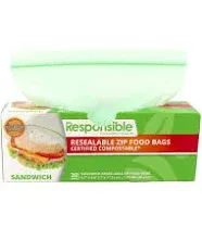 Certified Compostable SANDWICH Resealable Zip Bag, Extra Strength Food Bags, Plant-Based Freezer-Safe (68 Pack)