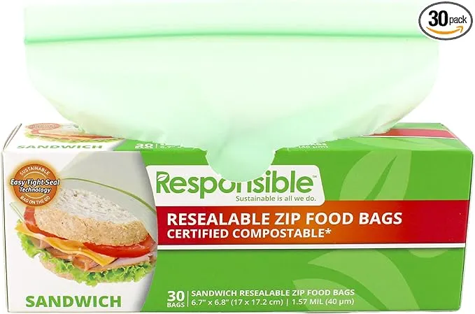 Compostable Sandwich Resealable Zip Bag