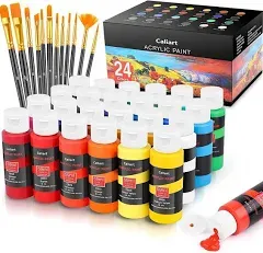 Acrylic Paint Set with 12 Brushes, 24 Colors (59Ml, 2Oz) Art Craft Paints Gifts 