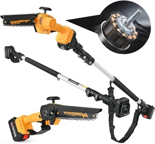 PINKWAY 2-IN-1 Cordless Pole Saw & Mini Chainsaw，20V 4.0Ah Battery Powered Pole Saws for Tree Trimming，8"" Cutting Power Small Pole Saw, Multi-Angle, Fast Charger Included