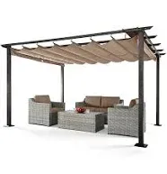 HAPPATIO 10' X 13' Pergola Retractable Pergola Canopy for Backyards, Gardens, Patios, Outdoor Pergola with Sun and Rain-Proof Canopy, Includes Ground Studs and Expansion Screws (Brown)