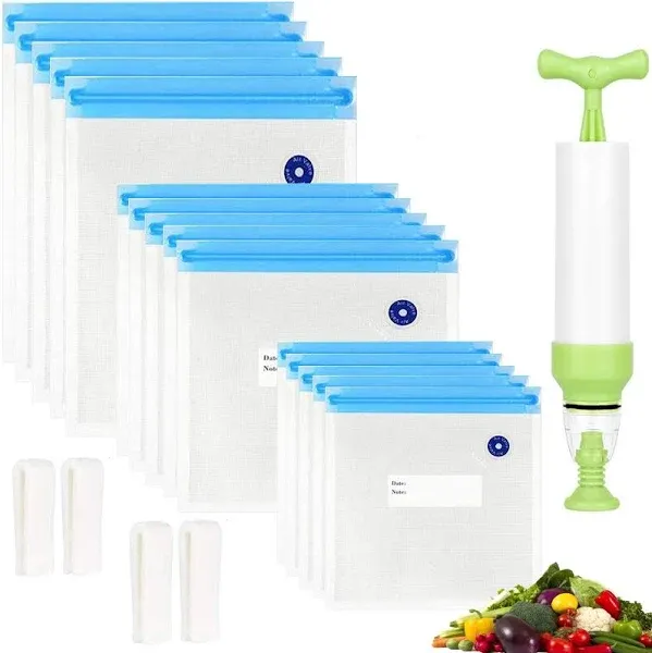 10/20pcs, Reusable Vacuum Food Storage Bags With 3 Sizes Vacuum Food Bags, 1 Hand Pump, 4 Sealing Clips For Food Storage And Sous Vide Cooking, Vacuum