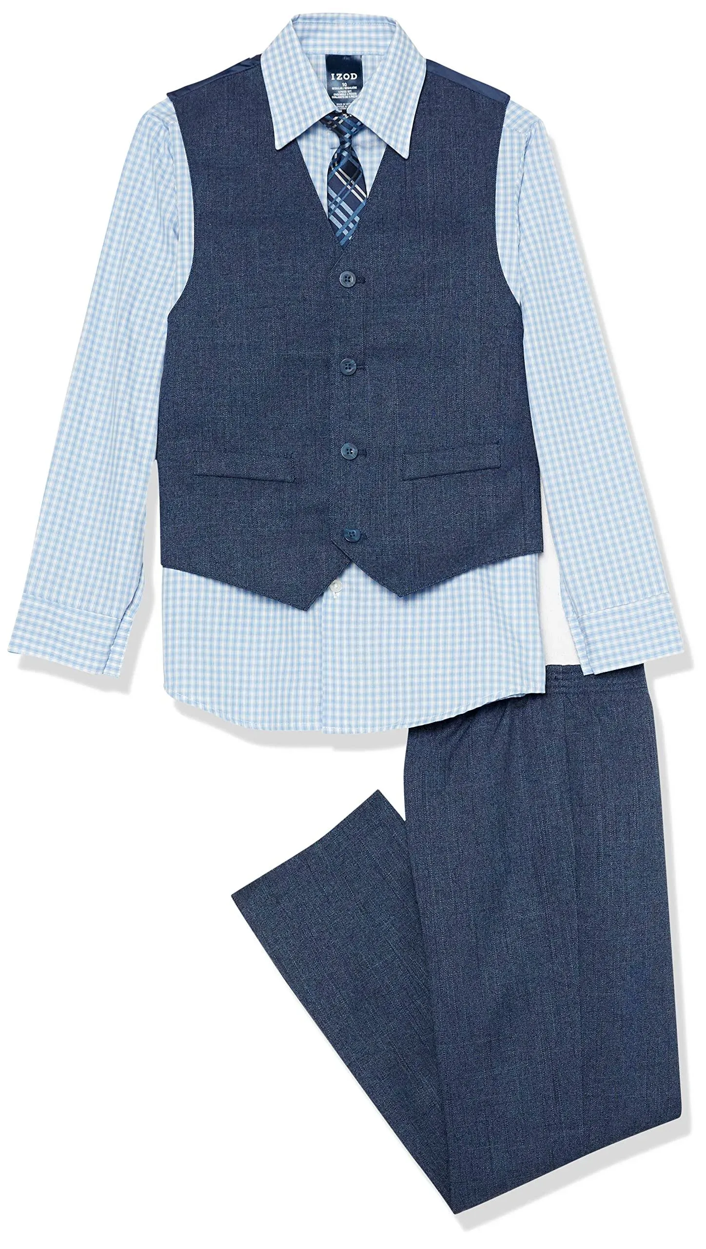 Izod Boys' 4-Piece Set with Collared Dress Shirt, Tie, Vest, and Pants