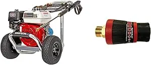 SIMPSON Cleaning Cleaning ALH3228-S Powered 3400 PSI Gas Pressure Washer, 2.5 GPM, Honda GX200 Engine,Red & 82232 Dial-N-Wash Adjustable Regulator for Pressure Washers, Rated up to 4500 PSI, Black