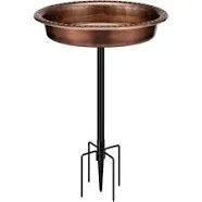 Polyresin Bird Bath Bowl with Metal Stake 29 Inch Height Outdoor Freestanding Birdfeeder