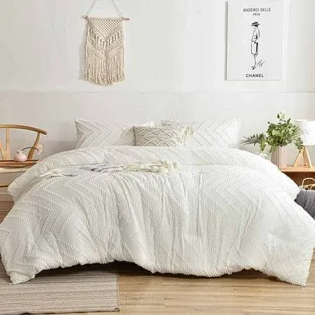 Seasonwood Duvet Cover King Boho Bedding with 2 Pillowcases White Duvet Cover 104 x 90 inch 3PC