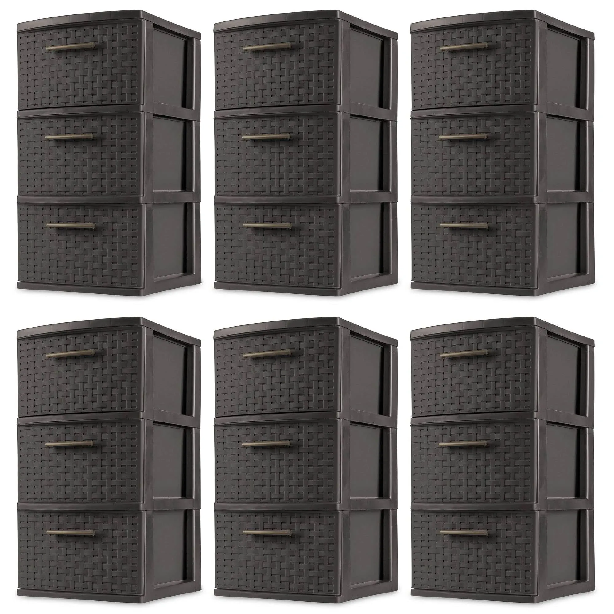 Sterilite 3 Drawer Wicker Weave Decorative Storage Tower, Espresso (2 Pack)